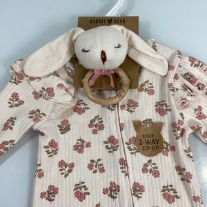 Rabbit + Bear Baby 6-9M Pink‎ Floral Organic Cotton Footed Sleeper NWT Bunny Toy